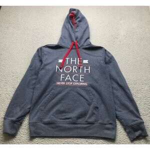 The North Face Never Stop Exploring Sweatshirt Hoodie Mens Small Logo Gray Red
